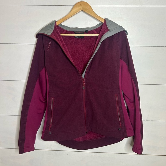 Mammut Women’s Full-Zip Fleece Jacket Hooded Burgundy Pink Size L - Picture 1 of 8